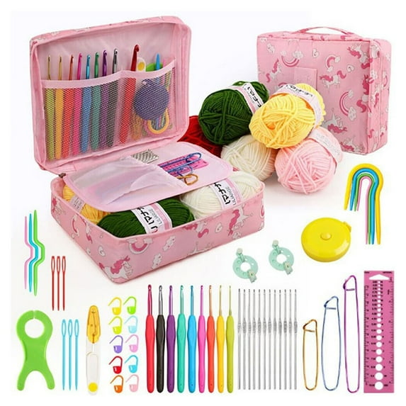Crochet Hook Bundle with 58 Pieces including Colorful Hooks and Aluminum Handles Great for Crafting Project