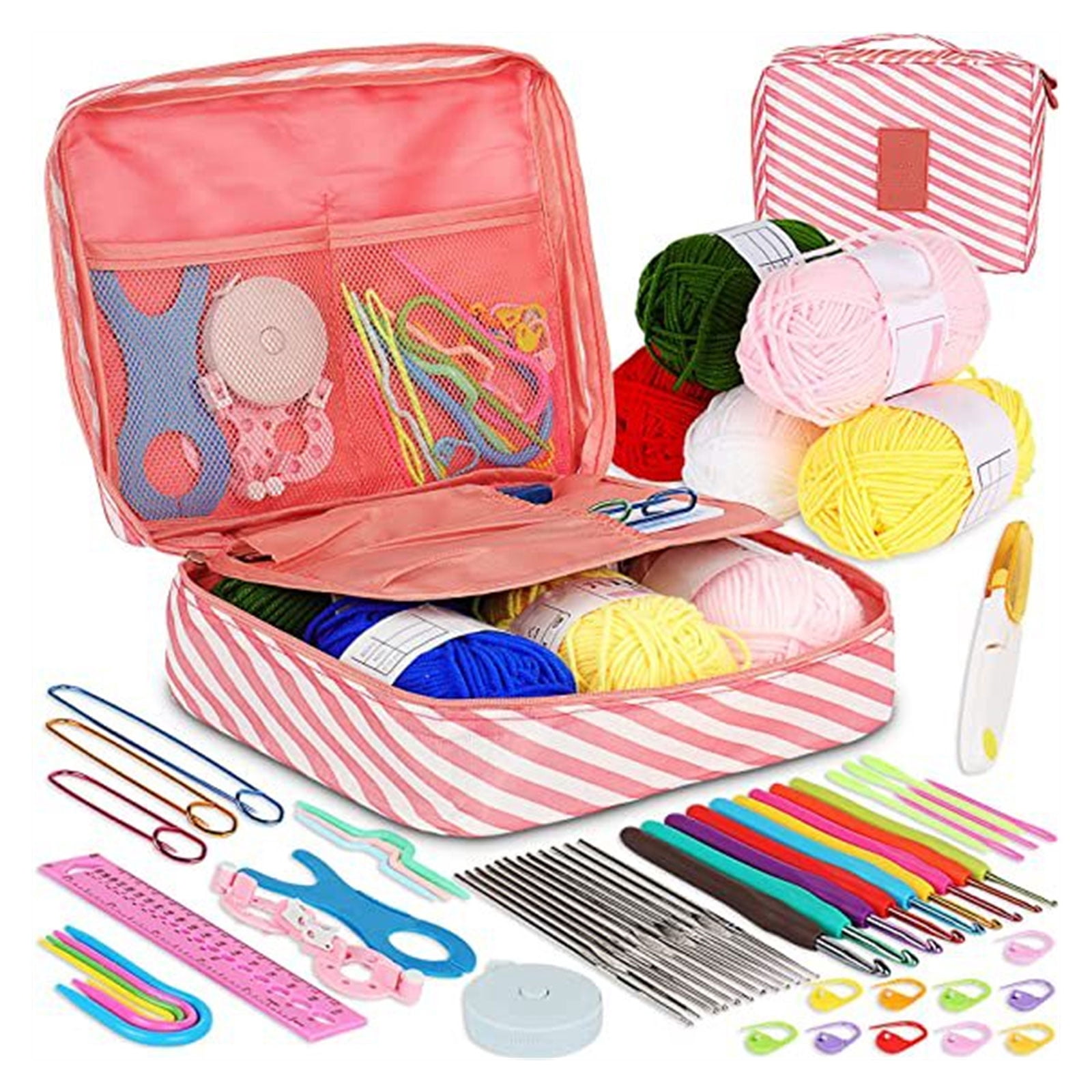 Crochet Hook Bundle with 58 Pieces including Colorful Hooks and Aluminum Handles Great for Crafting Project