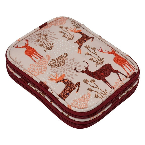 Crochet Hook Case Empty Portable Double Layers Sewing Circular Knitting Storage Bag Organizer , Red Deer