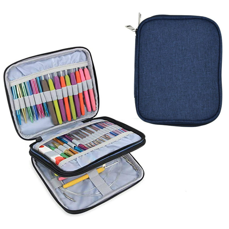 Crochet Hook Case, Organizer with Web Pockets for Various Crochet and  Knitting Accessories (No Accessories Included) - Blue