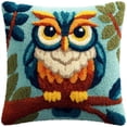 thumbnail image 1 of Crochet Hook Cushion Cover Latch Hook Embroidery Kit Animal Owl Diy Decorative Pillow Kit 17x17inch, 1 of 6