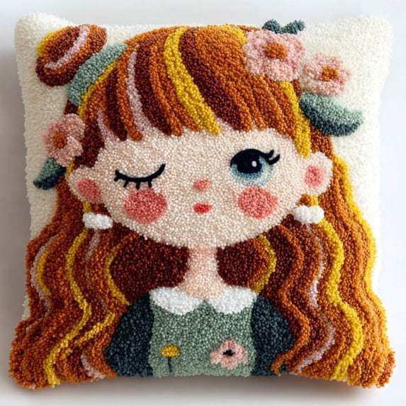 Crochet Hook Cushion Cover Latch Hook Embroidery Kit Cartoon Girl Diy ...