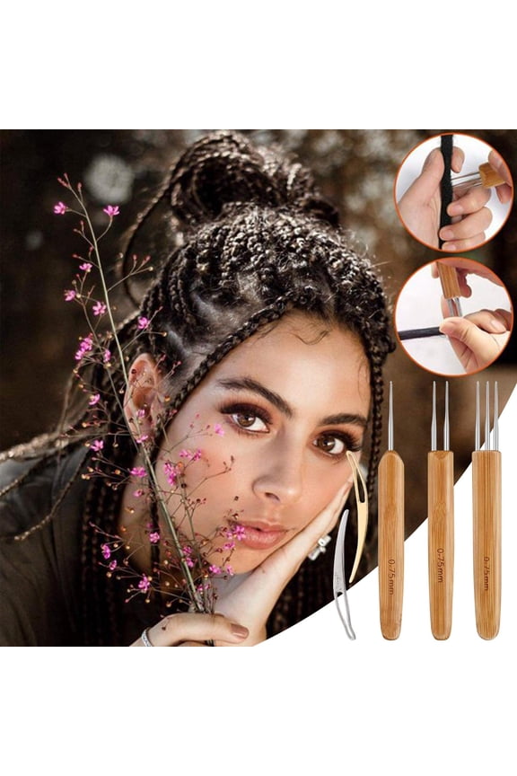 Crochet Hook Kit, 0.75Mm, Dreadlock installation, Bamboo Handles, Stainless Steel Tips, Single Double Triple Heads, 2 Threading tools, Dread Loc Maintenance