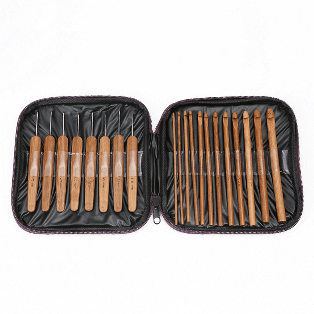 Crochet Hook Set 16/20/22 PCS Aluminum Metal Carbonized Wood Crochet Needles Kit with Storage Case Ergonomic Handles DIY Knitting Crochet Accessories for Beginners & Adults