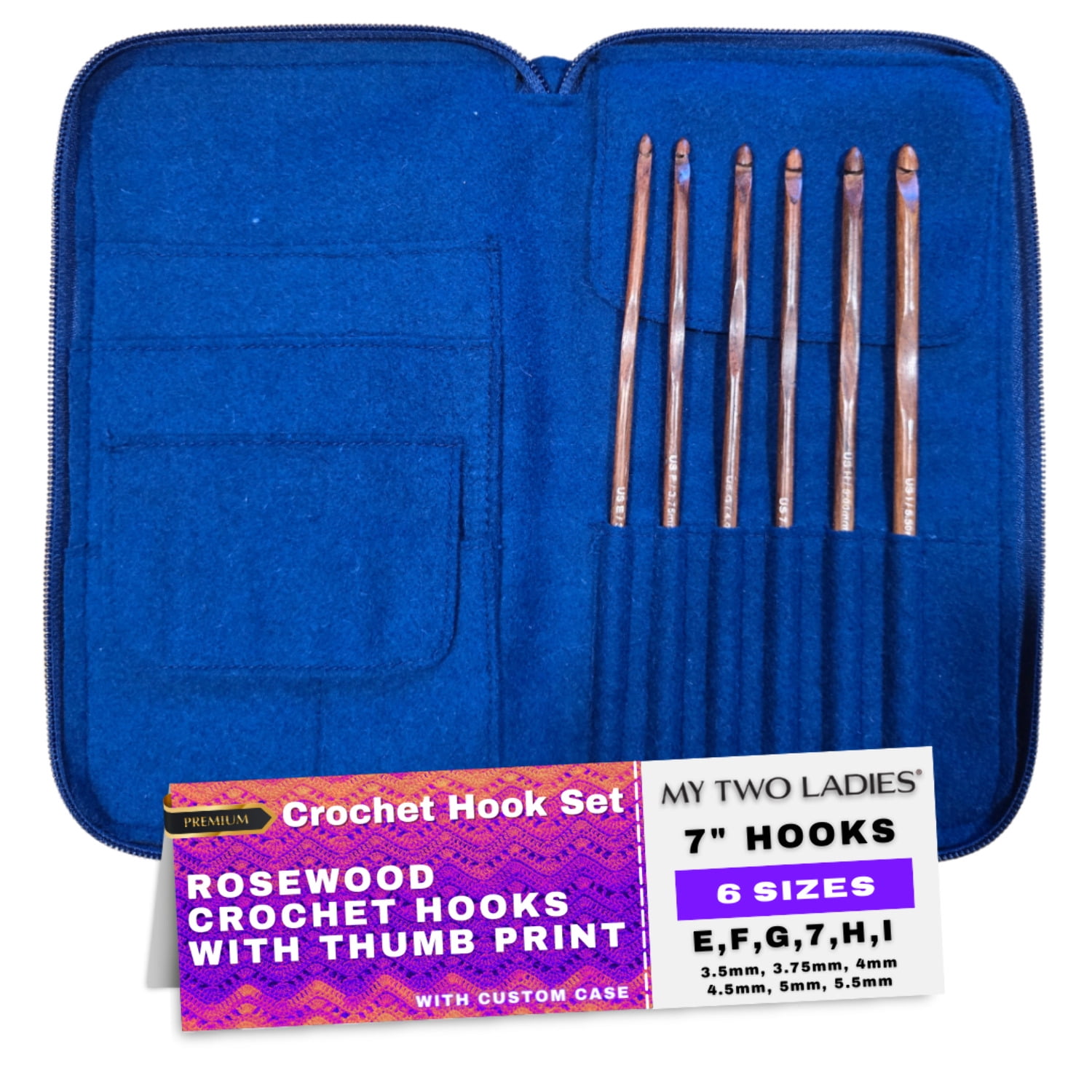 Crochet Hook Set | Rosewood | Sizes E, F, G, 7, H, I | w/custom case
