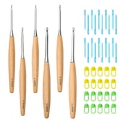 Crochet Hook Set with Wooden Handle, Crochet Needles for Yarn, Crochet Hooks for Arthritic Hands, Knitting Needle Crochet Kit for Beginners Arthritic Hands Blanket 3.0 mm-5.5 mm