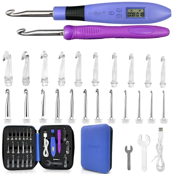 Crochet Hook with 22 Different Size, for Stitch & Row Counter, Light Up Interchangeable Crochet Needle, Ergonomic Crochet Hooks with 2 Levels Led