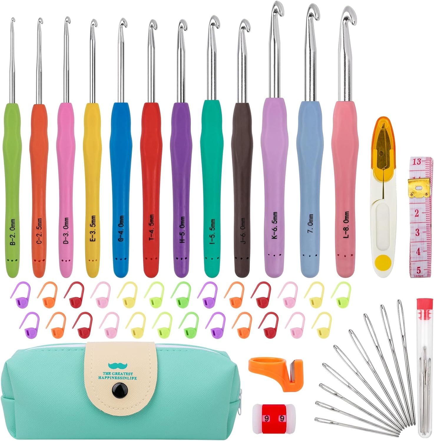 Crochet Hooks 12 Sizes Hook Set, 51 Pack Yarn Kit for Beginners, Knitting Needles with Ergonomic Handles Arthritic Hands, Needle Blue Case Crocheters