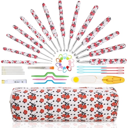 Crochet Hooks Set 40pcs, Art Ergonomic Soft Grip Kitting Needles for Arthritic Hands Size 2mm(b)-10mm(n) with Case