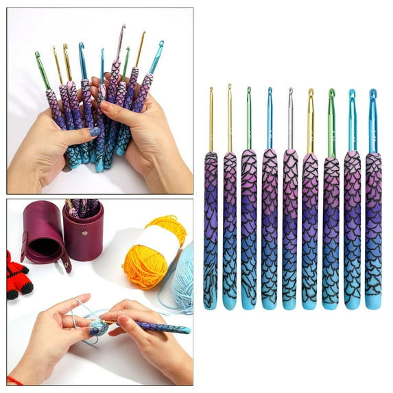 Crochet Hooks Set, 9/12Pc.25-6.5/8mm Ergonomic grip Handles Yarn Knitting for Arthritic Hands, Knit , for Women 2.25-6.5mm Mermaid