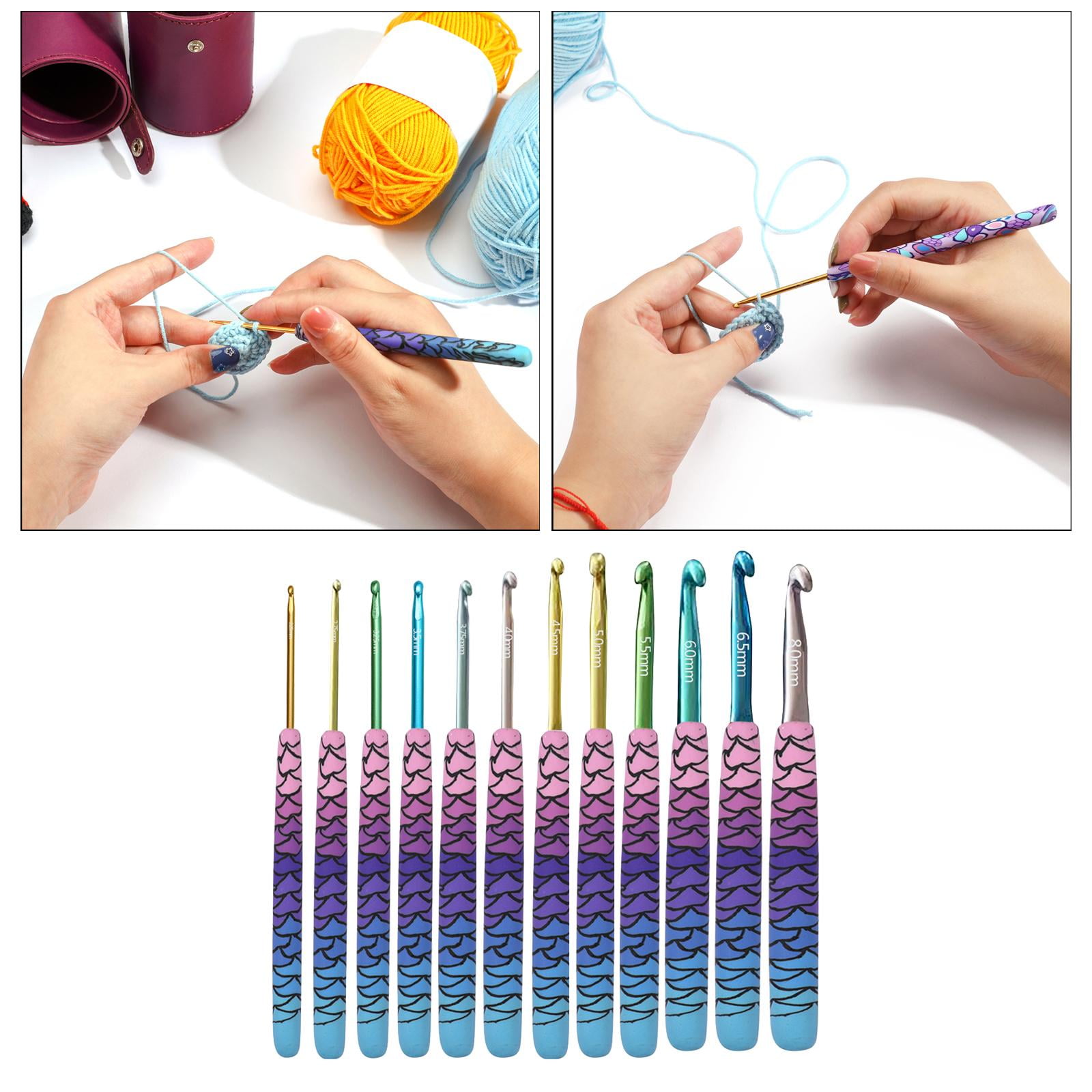 Crochet Hooks Set, 9/12Pc.25-6.5/8mm Ergonomic grip Handles Yarn Knitting for Arthritic Hands, Knit , for Women 2.25-8.0mm Mermaid