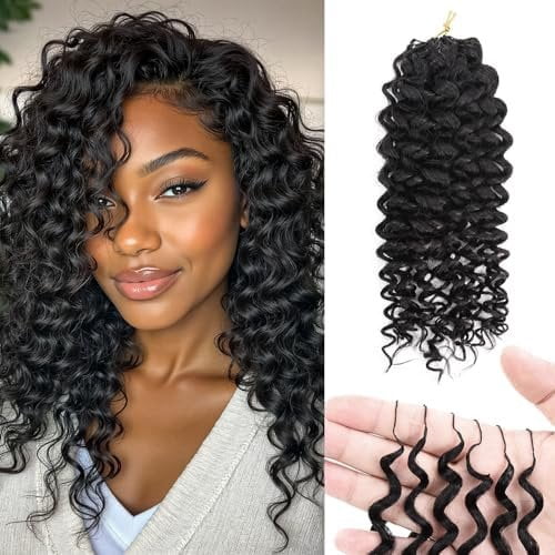 Crochet Human Hair,Water Wave Knotless Pre-Separated Human Crochet Hair Bundle,Miracle Knots Invisible Hair Extension for Black Women (150g- Black, 18" Water Wave)