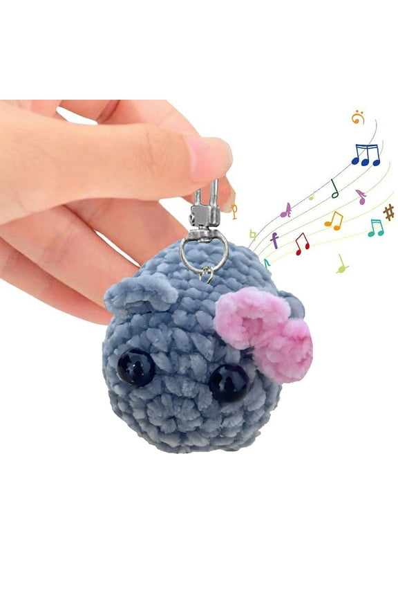 Crochet Keychain Doll with Violin Music Button, Cute Knitted Hamster Toy for Backpack Decoration, Handmade Gift for Collectors