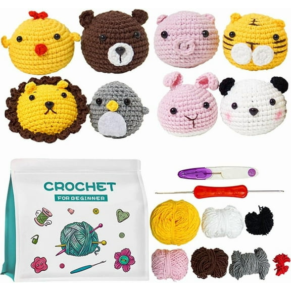 Crochet Keychain Kit Tiger Bear Lion Cute Animal Crochet Kit Step-by-Step Videos Tutorials Learn to Crochet Knitting Crocheting Kit