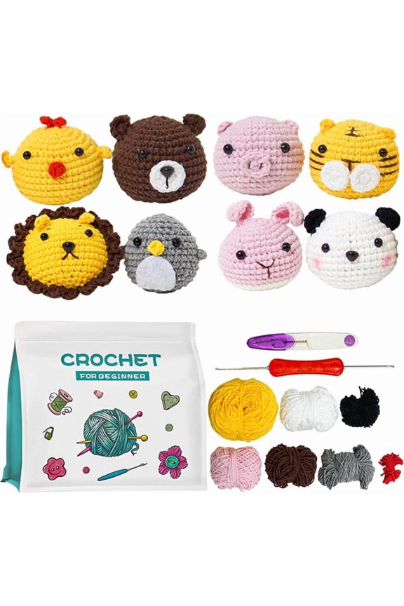 Crochet Keychain Kit Tiger Bear Lion Cute Animal Crochet Kit Step-by-Step Videos Tutorials Learn to Crochet Knitting Crocheting Kit