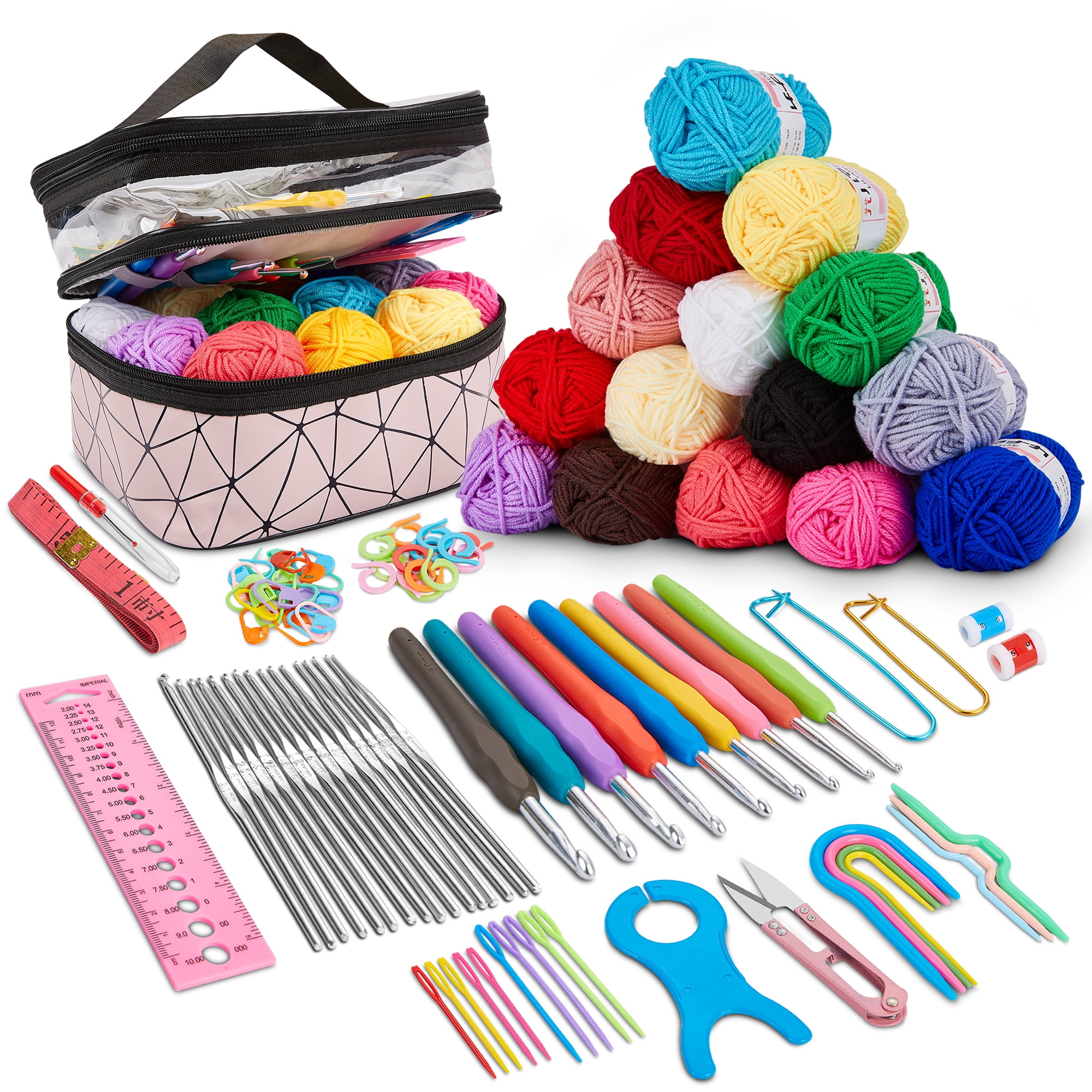 JTWEEN 68 Pcs Colorful Crochet Kits for Beginners Colorful Crochet Hook Set  with Case Practical Knitting Starter Kit with 13 Crochet Hooks 6 Rolls Yarn  for Adults Kids 