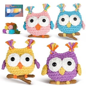 Crochet Kit for Beginners, 4 Pack Owl Crochet Animals Starter Kit with Yarn, Hook, Stuffing & Step-by-Step Video Tutorials, DIY Crochet Kit for Adults
