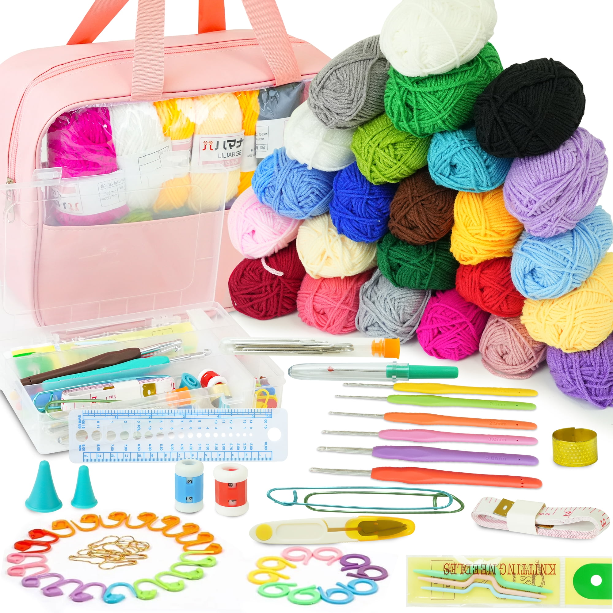 Crochet Kit for Beginners, 98PCS Crochet Starter Kit with 24 Colors Crochet Yarn, Crochet Set Beginner Crochet Kit for Kids/Adults, Professional Storage Bag