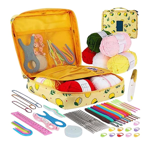 Crochet Kit For Beginners Adults - 59pc Crochet Starter Set with Yarn, Ergonomic Crochet Hooks 2.0-6.0mm, Steel Lace Hooks 0.6-1.9mm, Case & Accessories