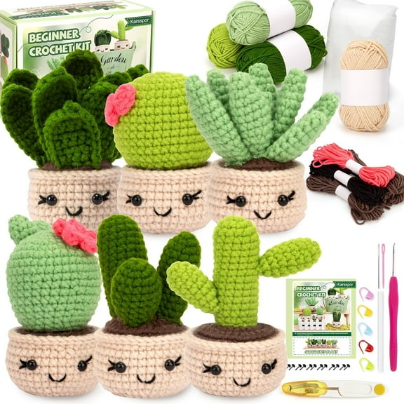 Crochet Kit for Beginners Adults - 6 Pcs Succulents, Beginner Crochet Kit with Step-by-Step Instructions and Video Tutorials