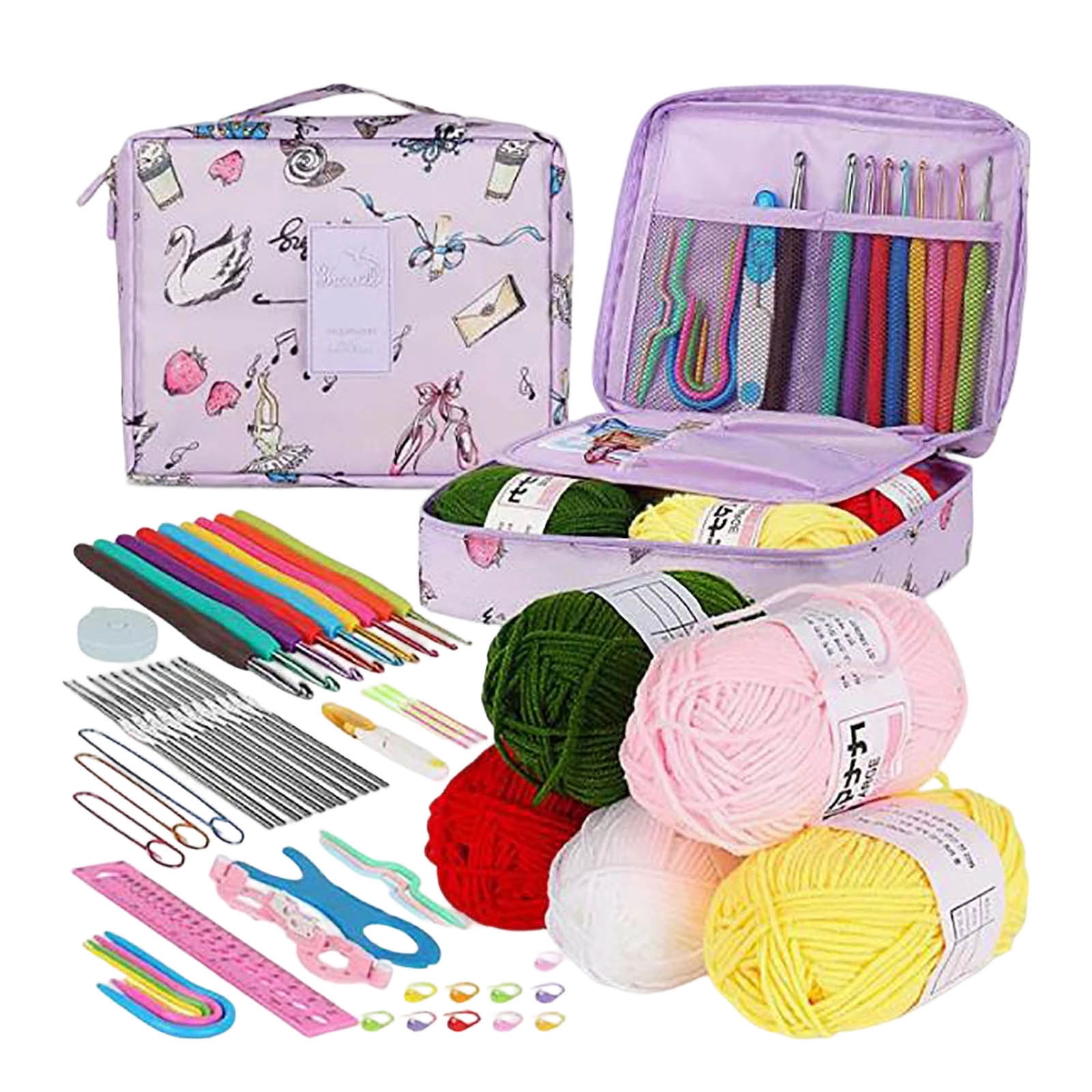 Crochet Kit for Beginners Adults, Crochet Kits Include Yarn, 59pcs Portable Crochet Starter Kit for Ergonomic Crochet Hooks 2.0-6.0 mm, Lace Steel Needles 0.6-1.9 mm