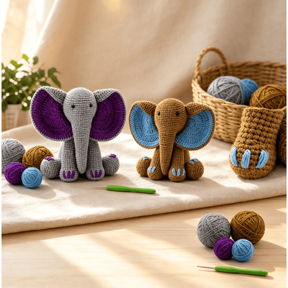 Crochet Kit for Beginners Adults - DIY Amigurumi Elephant Knitting Starter Kit with Yarn Sets, Crochet Animal Kit Cute Stuffed Animal Craft Birthday Gifts,Multicolor