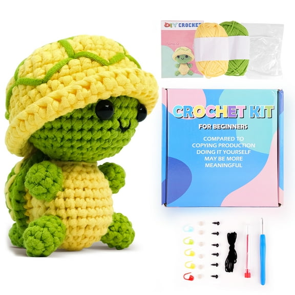 Crochet Kit for Beginners Animal, Cute Turtle Crochet kit for Adults and Kids with Step-by-Step Video Tutorials and Yarns, Hook, Accessories & Instruction, Crochet DIY Knitting Supplies