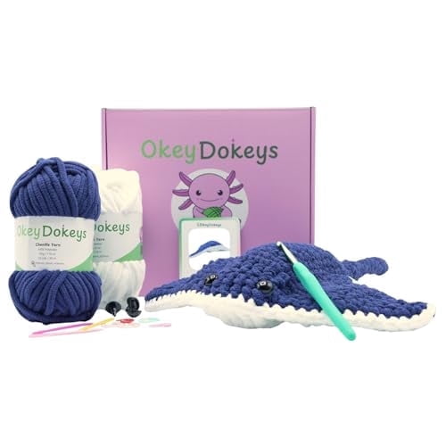 Crochet Kit for Beginners, Crafts for Adults, Fun Stuff -Step-by-Step YouTube Starter Kit - Thick Chenille Yarn and Craft Supplies Included, Cute Trendy Stuff Art Kit- Simon The Stingray Kit