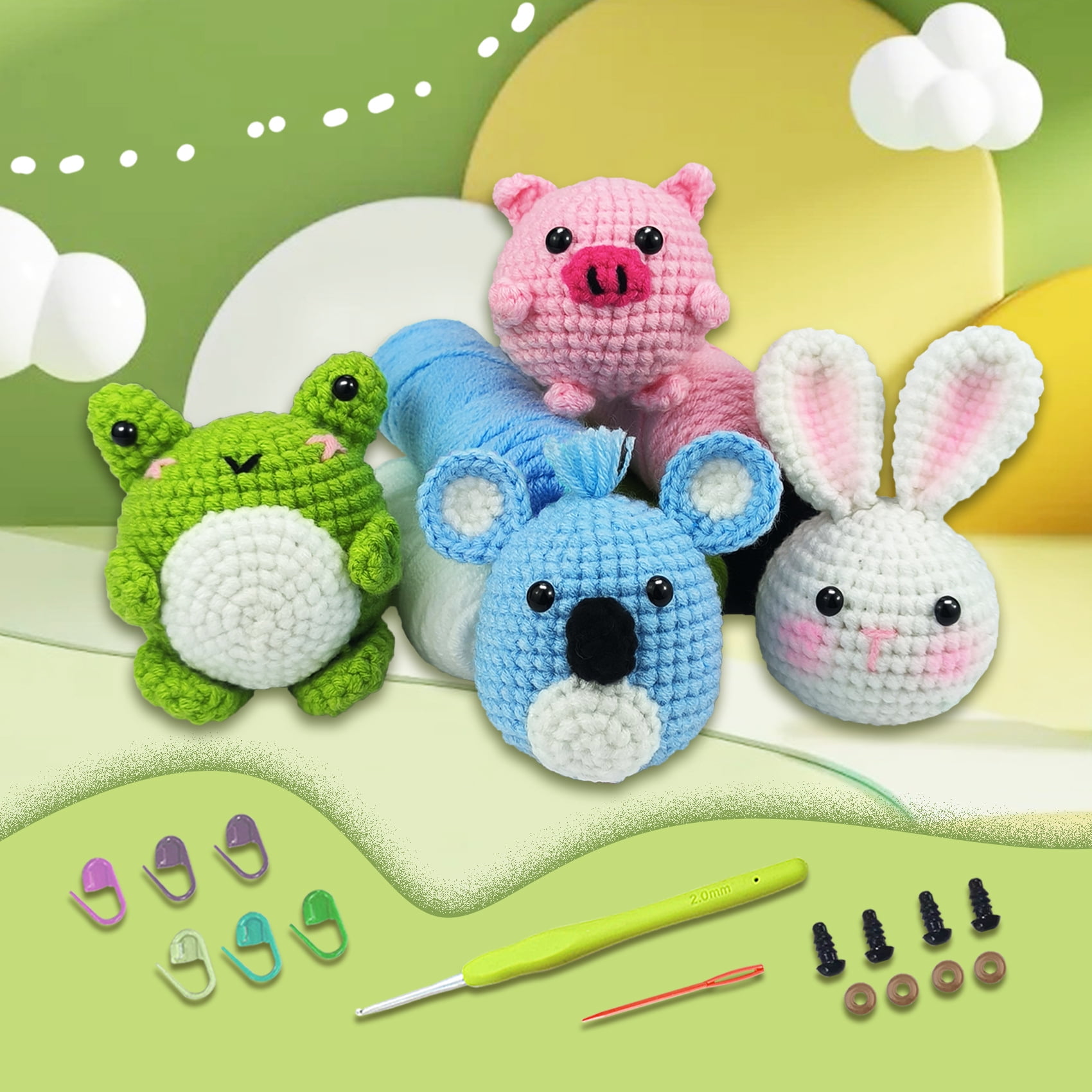 Crochet Kit for Beginners, Crochet Set Kit with Crochet Hooks Yarn Set, Animals Crochet Kit, for Adult Kids with Step-by-Step Video Tutorials and Yarns, Hook, Accessories