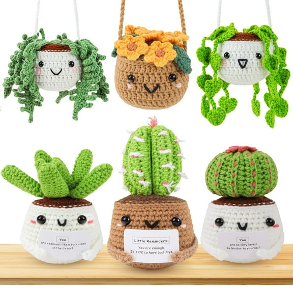 Crochet Kit for Beginners, Crochet Starter Kits for Adults Amigurumi Craft KnittCrochet Kits with Step-by-Step Video Tutorials, 6 Pack Hanging Potted Plants Family(40%+ Yarn
