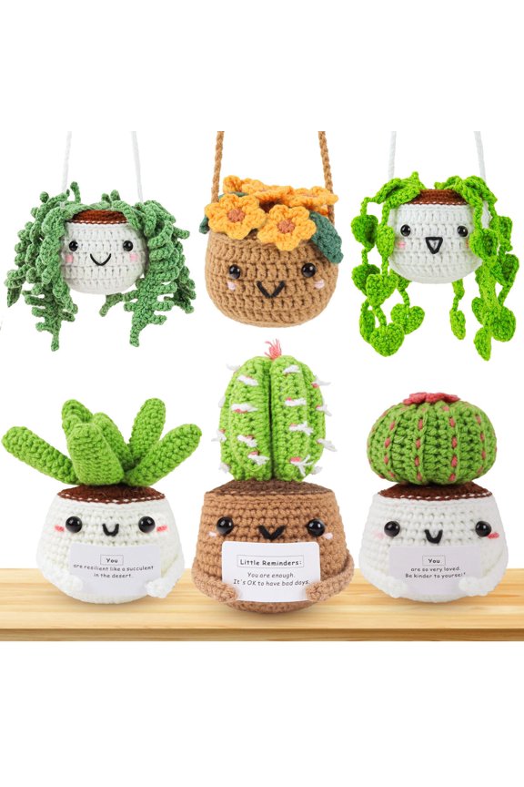 Crochet Kit for Beginners, Crochet Starter Kits for Adults Amigurumi Craft KnittCrochet Kits with Step-by-Step Video Tutorials, 6 Pack Hanging Potted Plants Family(40%+ Yarn