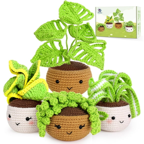 Crochet Kit for Beginners, Crochet Starter Kits for Adults with Step-by-Step Video Tutorials, Learn to Crochet Kit Kids, Knitting Craft Supplies, Crochet Plants Indoor Home Decor(40%+ Yarn)