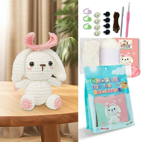 Crochet Kit for Beginners | Easy DIY Bunny Amigurumi Set - Soft Yarn, Ergonomic Hook, Pattern, Tutorial Booklet, Tools, Stitch Markers, Complete Starter Pack | Learn Crochet Craft