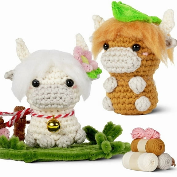 Crochet Kit for Beginners, Highland Cow Crochet Starter Kit, DIY Crochet Animal Kits with 30%+ Extra Yarn, Beginner Crochet Kit for Adults and Kids Holiday Birthday Gift, Step-by-Step Video Tutorials