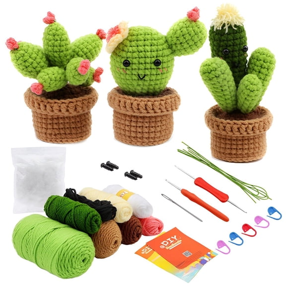 Crochet Kit for Beginners and Intermediate, Amigurumi Craft Kit with Step-by-Step Instructions and Video Tutorials, Yarn and Tools Set for Kids and Adults, Potted Tulip Design