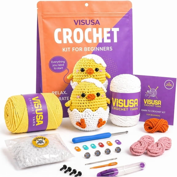 Crochet Kit for Beginners Learn to Crochet Animal Kit Yellow Chick Amigurumi Set- Easy DIY Crochet & Knitting Starter Set with Video and PDF Tutorials- Perfect Crochet Gifts for Starters.