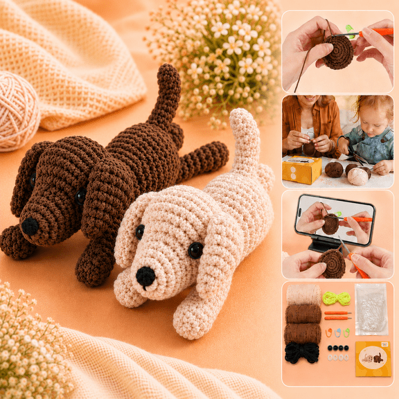 Crochet Kit for Beginners, Learn to Crochet, Include Easy Knitting Soft Yarn, Step-by-Step Video Tutorial, Hook, Holiday Birthday Gift for Adults (2PCS Golden Retriever)