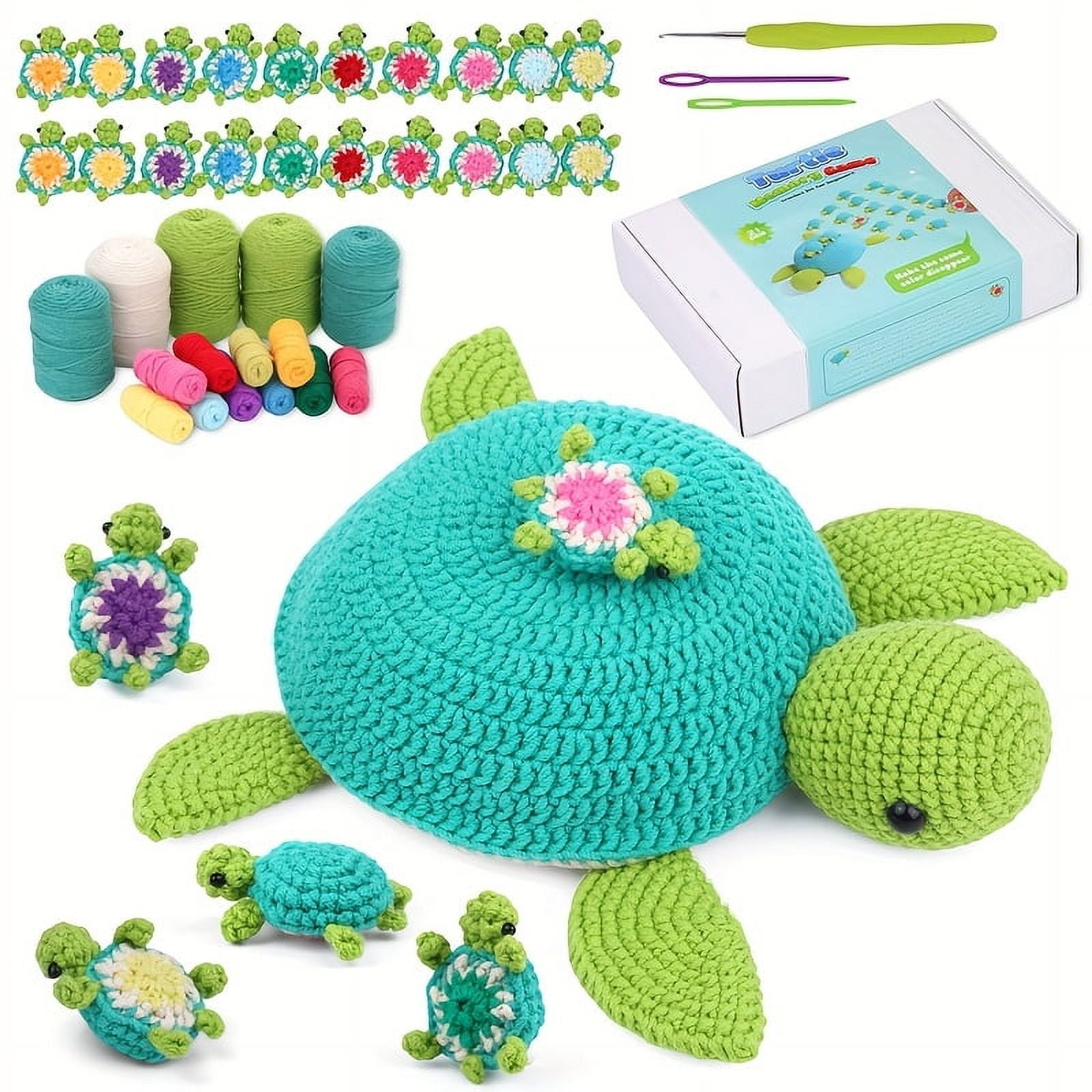 Crochet Kit for Beginners _ Turtle Crocheting Animals Kits with Step-by-Step Video Tutorials - Knitting Supplies for Adults, Crochet Hooks Yarn DIY Craft Art