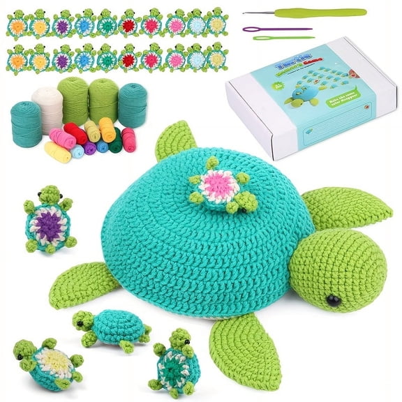 Crochet Kit for Beginners _ Turtle Crocheting Animals Kits with Step-by-Step Video Tutorials - Knitting Supplies for Adults, Crochet Hooks Yarn DIY Craft Art