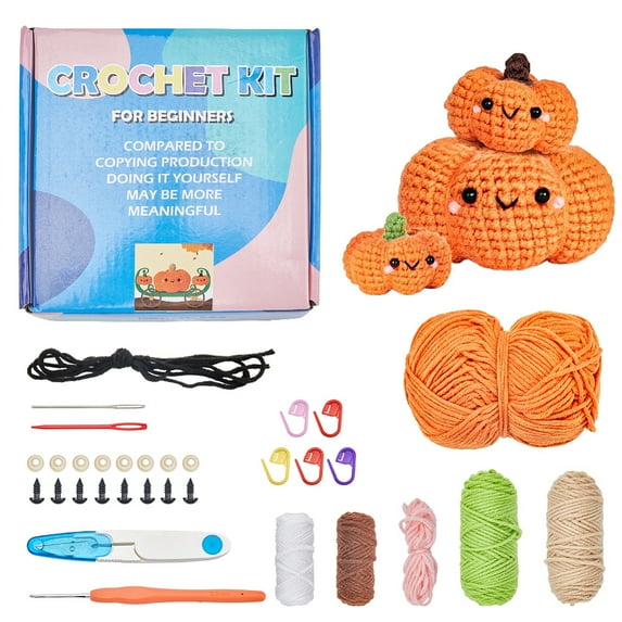 Crochet Kit Crochet Starter Kits Thanksgiving Pumpkin Crochet with Step-by-Step Video Tutorials Instructions Crochet Kits for Beginners Adults Women Holiday DIY Craft Gifts