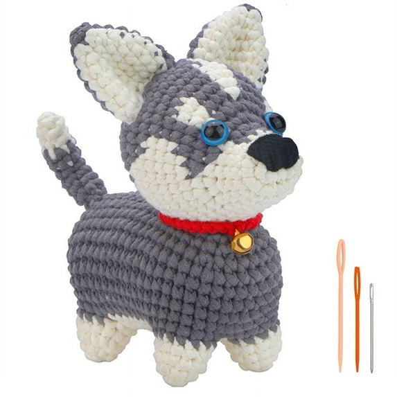Crochet Kit DIY Husky Crochet Kit with Knitting Yarn Needles Plush Doll Easy for Beginner Includes Enough Yarn Hook