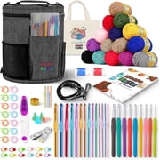 MOMOTOYS 74-Piece Crochet Kit for Beginners and Kids with Instruction Book and Gray Organizer Bag