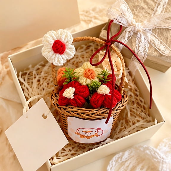 Crochet Kit Small Flower Basket Decoration, Crochet kit for Beginners, Beautiful Desktop Decoration Crochets kits for Adults, Friends, Unique Art and Craft, Home, Gift Idea