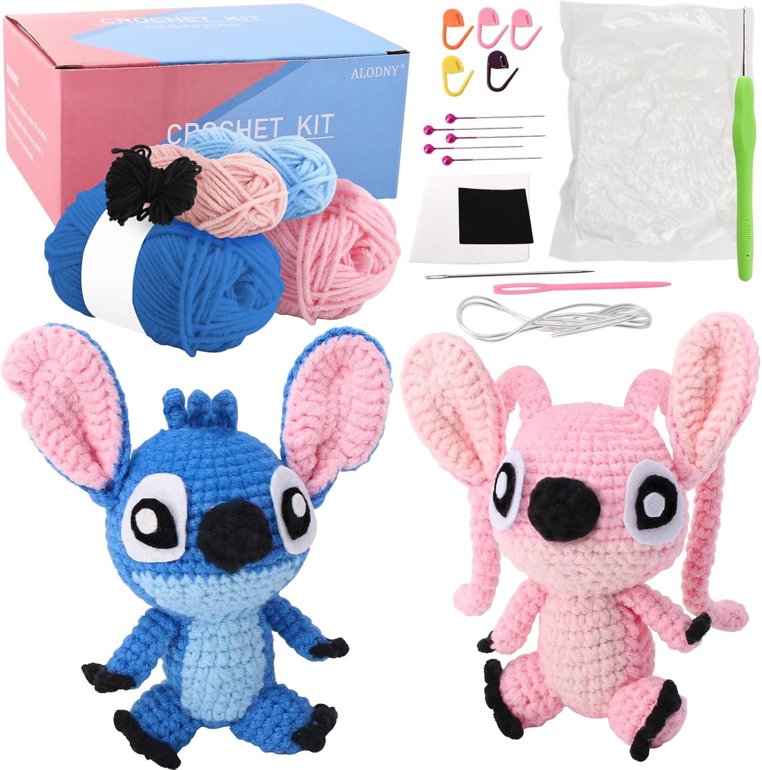Crochet Kit for Adults,Knitting Kits Hooks Yarn Set with Step-by-Step Video Tutorials (Blue Pink)