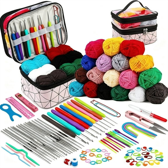 105 PCS Crochet Kit for Beginners Adult with 25pc Crochet Hooks Set 18pc Yarn Balls and Accessories Starter Kits Gifts for Women