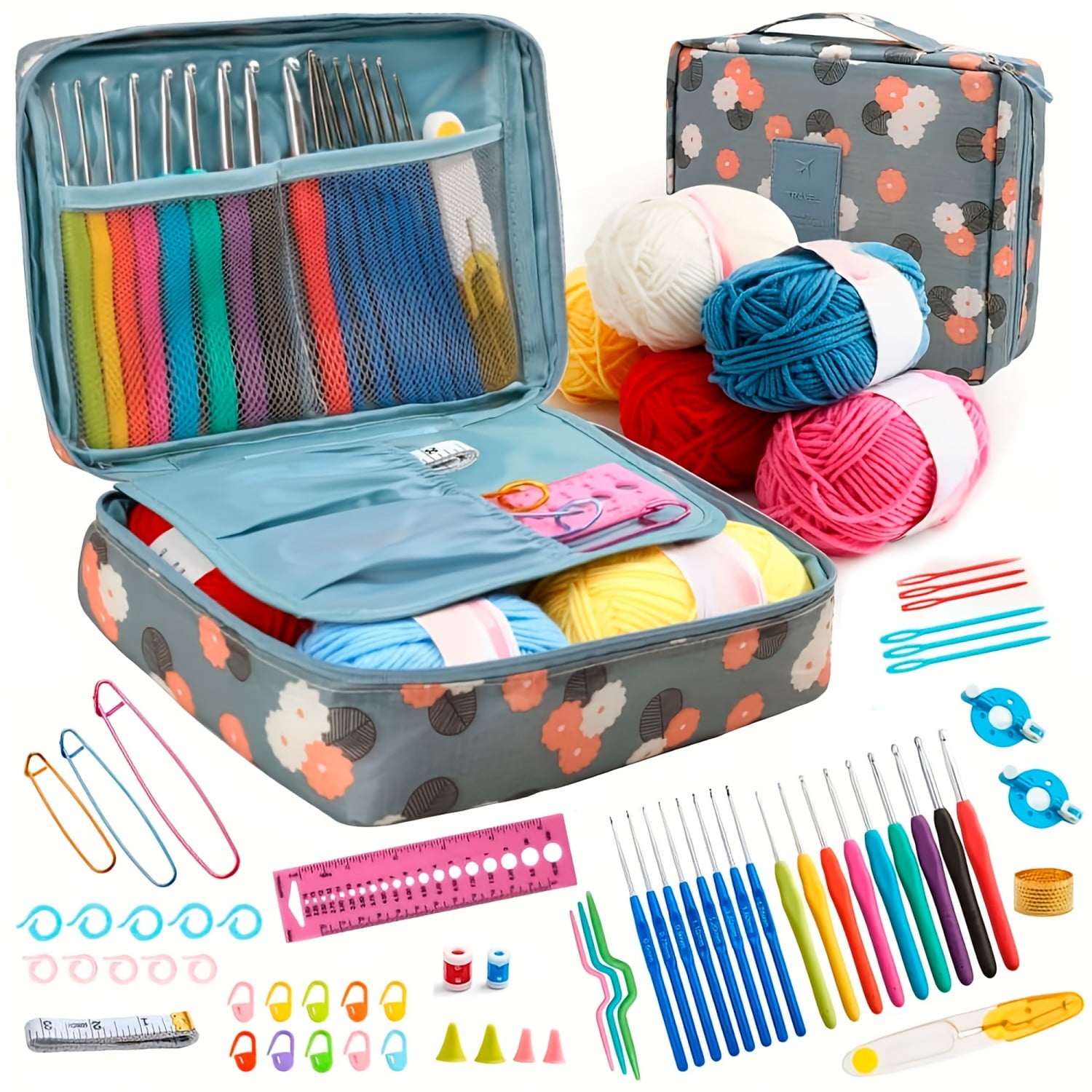 103 PCS Crochet Kit with Crochet Hooks Yarn Set, Bundle Includes  Acrylic Yarn Skeins Balls, Needles, Accessories, Bag, Ideal Starter Pack for Kids Adults Beginner Professionals
