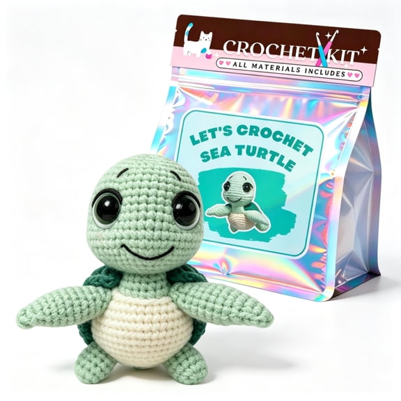 Crochet Kit for Beginners Amigurumi Animals Starter Set with Video Tutorials, DIY Craft Kits for Adults & Knitting Alternative (Sea Turtle))