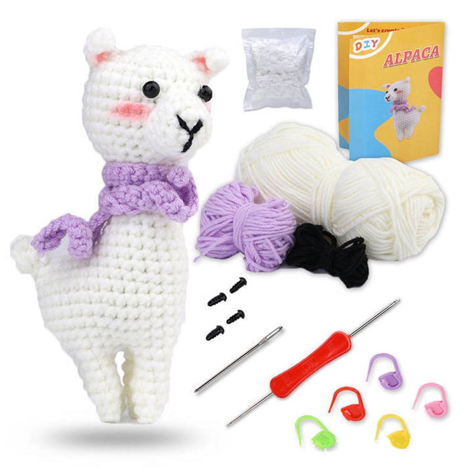 Crochet Kit for Beginners,Complete Crochet Kit,DIY Animal Alpaca Crochet Kit with Knitting Markers Yarn Ball,Instruction