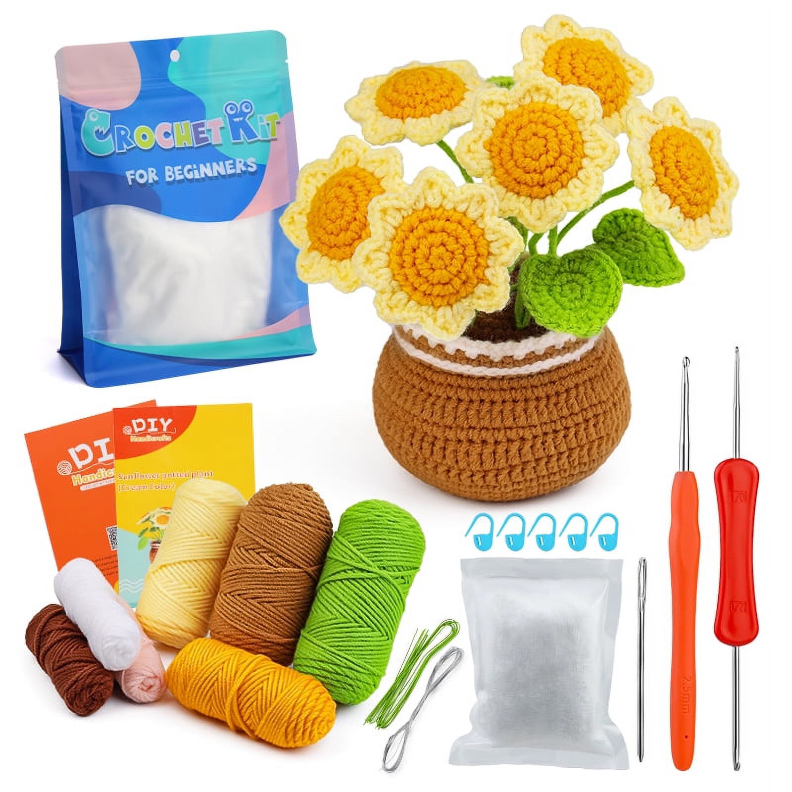 Crochet Kit for Beginners, Crocheting Knitting Beginner Crochet Starter Kit for Complete Beginners Adults, Sunflower