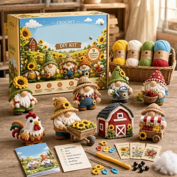Crochet Kit for Beginners, Gnome Amigurumi DIY Craft Set with Yarn Hook and Instructions for Home Kitchen Bedroom Living Room Decor